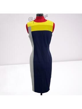 Calvin Klein Geometric Indigo Colorblock Sleeveless Sheath Dress Women's Size 8